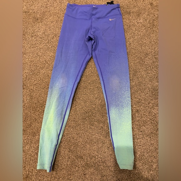 Nike Women's Blue and Green Gradient Leggings - Picture 1 of 2